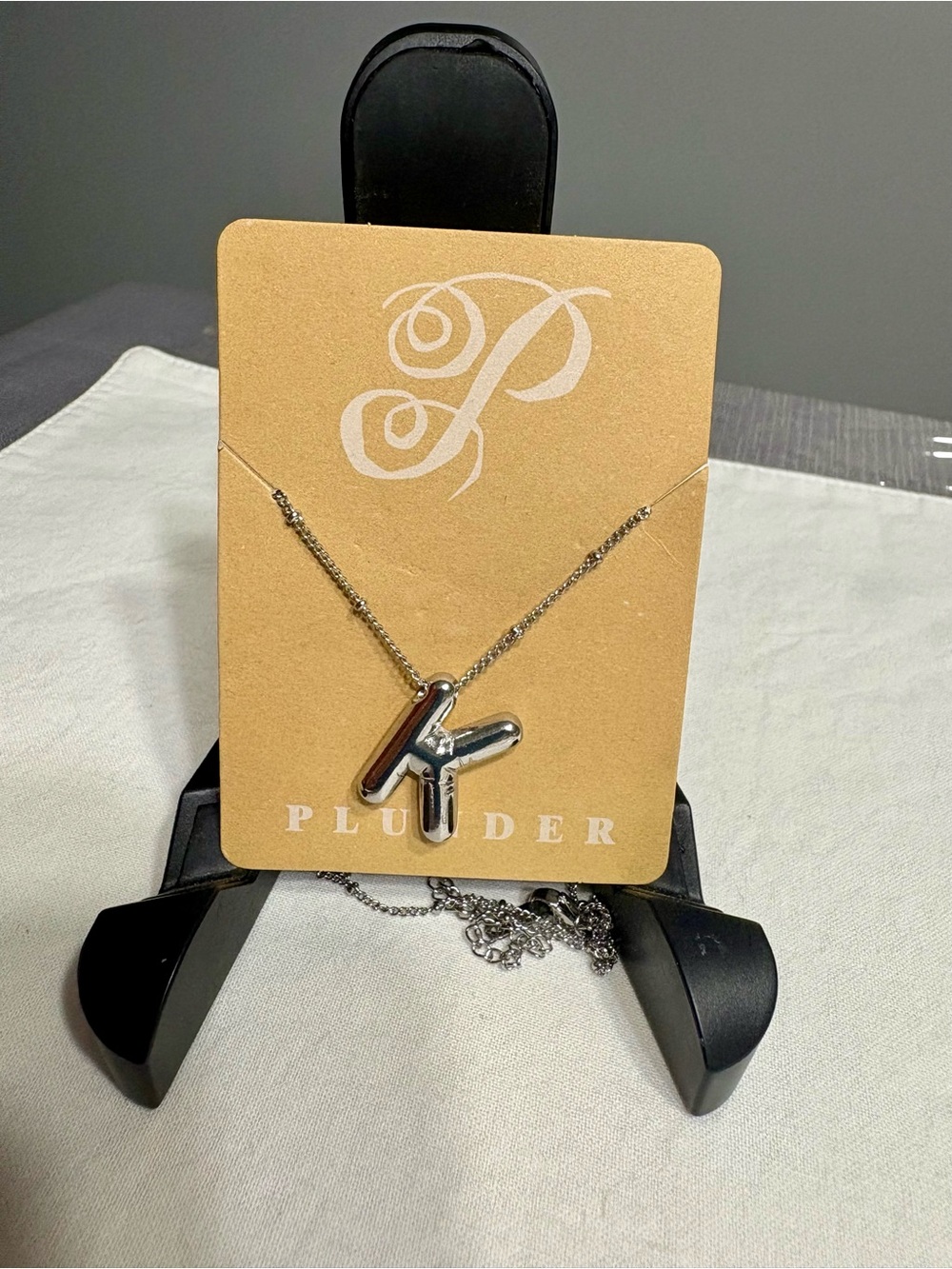 Plunder Silver Bubble 'K' Initial Pendant Necklace